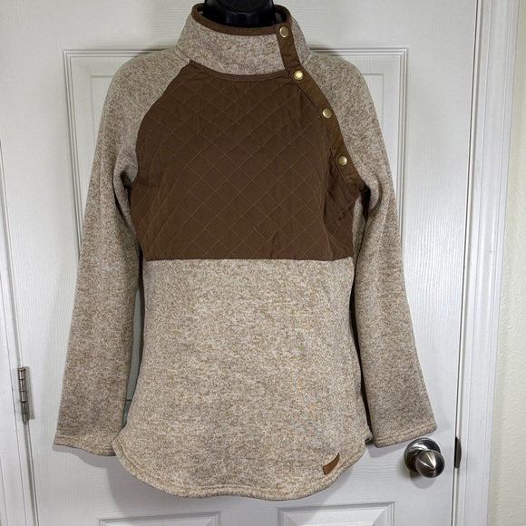 Marleylilly Sweaters - Marleylilly Sherpa Women's Pullover Lt. Brown Gold Snaps Size Medium